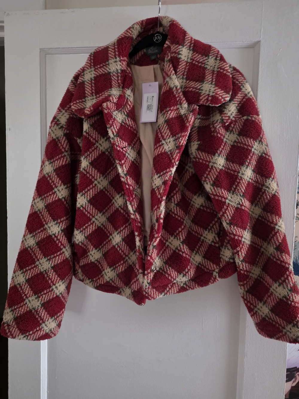 wild fable Red and Cream Plaid Teddy Jacket